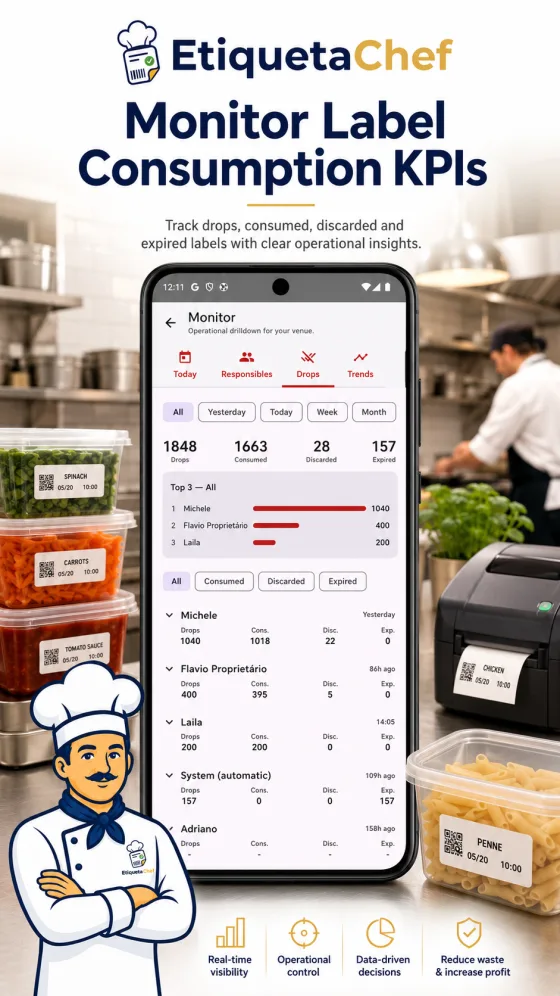 EtiquetaChef check-off screen — a trail of who checked off each label