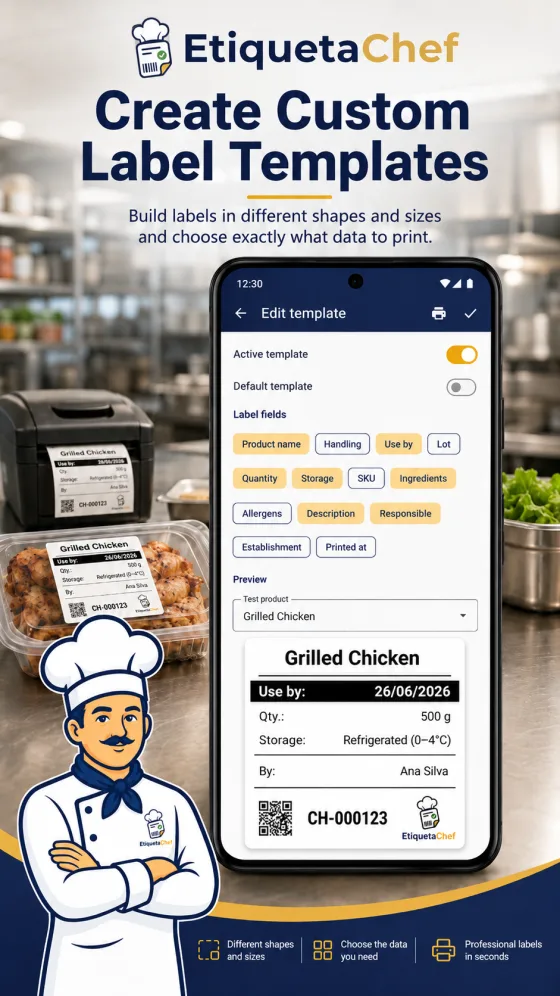 EtiquetaChef label with shelf life, batch and allergens