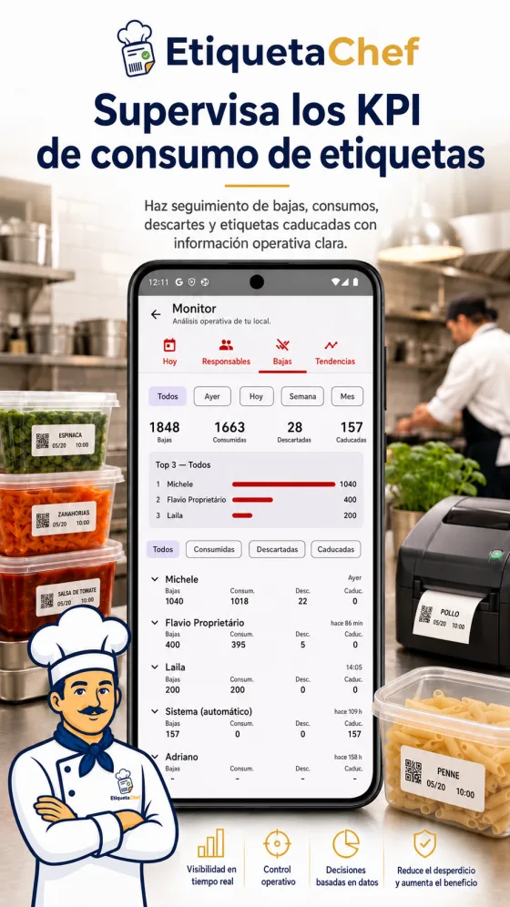 Pantalla de bajas de EtiquetaChef — rastro de quién dio de baja cada etiqueta