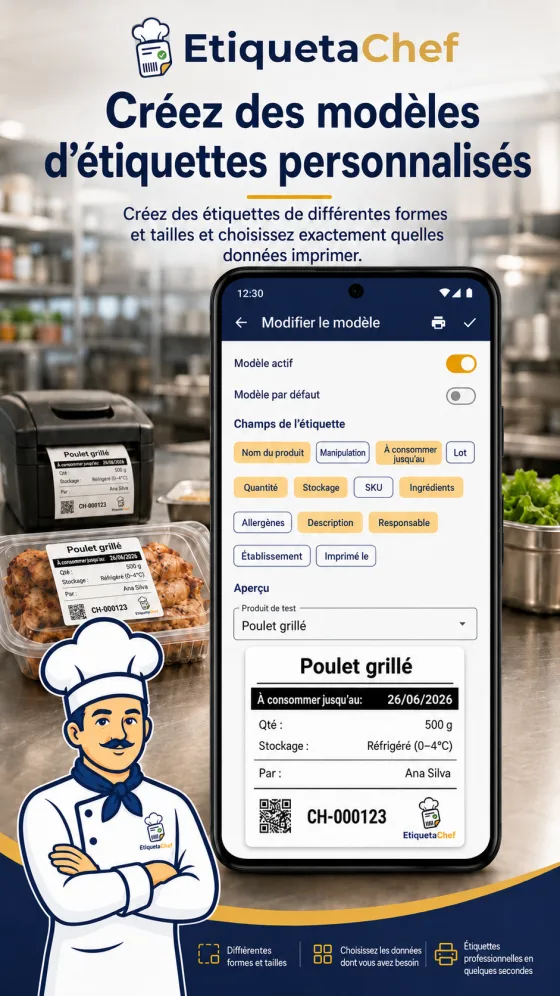 Étiquette EtiquetaChef avec DLC, lot et allergènes