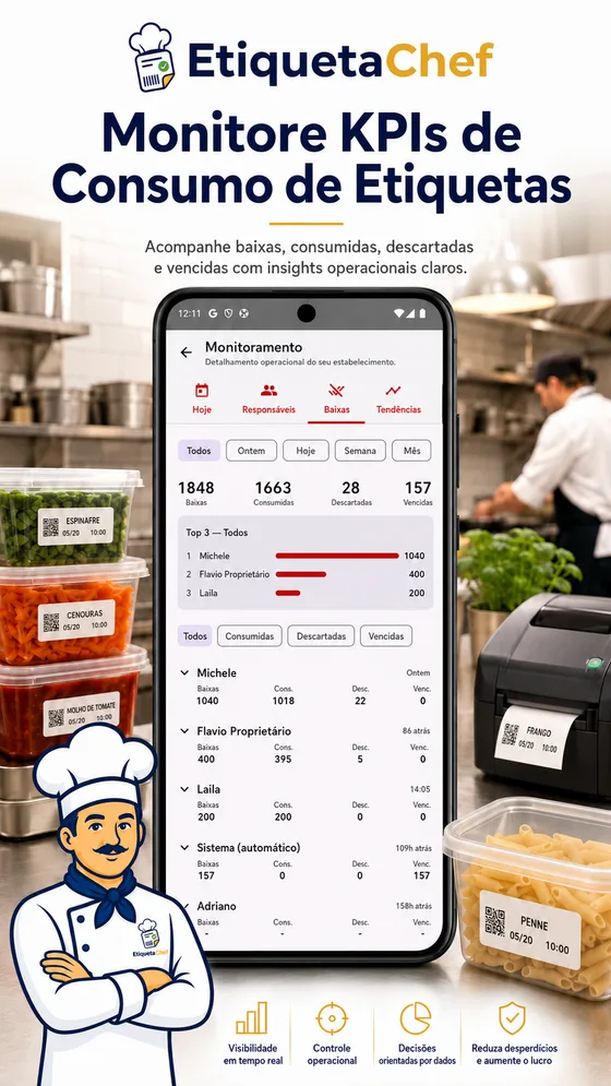 Tela de baixadas do EtiquetaChef — trilha de quem baixou cada etiqueta